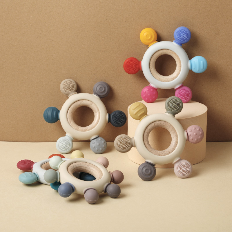 1PC Silicone Teether Baby Rudder Shape Wooden Teether Ring Kid Gift Food Grade Silicone Childrens Goods Kid Teething Toys 220815