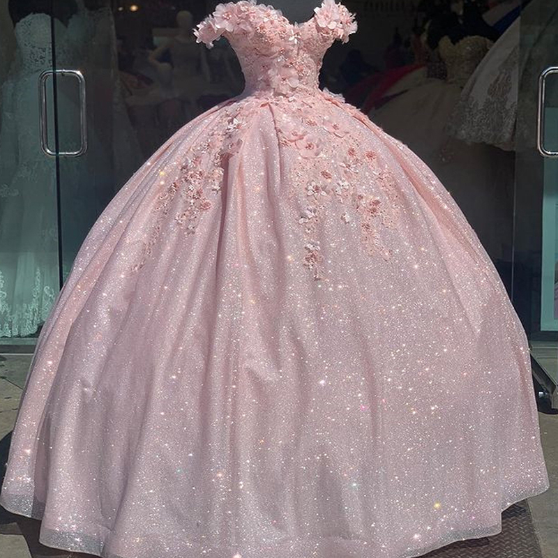 Sparkly Lilac Pink Quinceanera Dress 2022 Luxury Flower Florals Vestidos De 15 Anos Masquerade xv Dress Lavender Sixteen Light Blue Prom Party Birthda