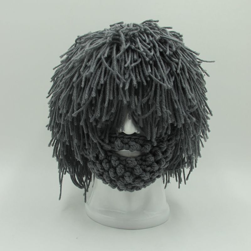 Wig Beard Hats Hobo Mad Scientist Caveman Handmade Knit Warm Winter Cap Men Women Halloween Gifts Funny Party Beanies 5 Colours 220812