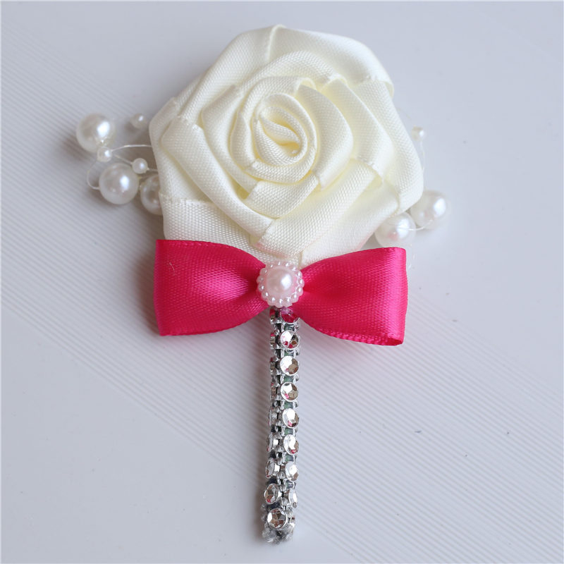 nEuropean Wedding Flowers Groom Groomsmen Boutonniere Wedding Prom Men Suit Lapel Pin Silk Ribbon Ceremony Flower Brooch