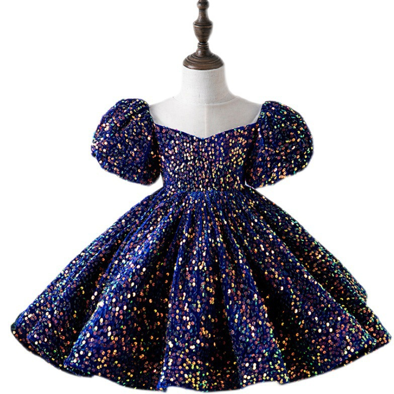 Gold Girls Pageant Dresses Ball Gown Long Sequined Toddler Flower Girl Dress Floor Length 3D Appliques First Holy Communion Gowns 403