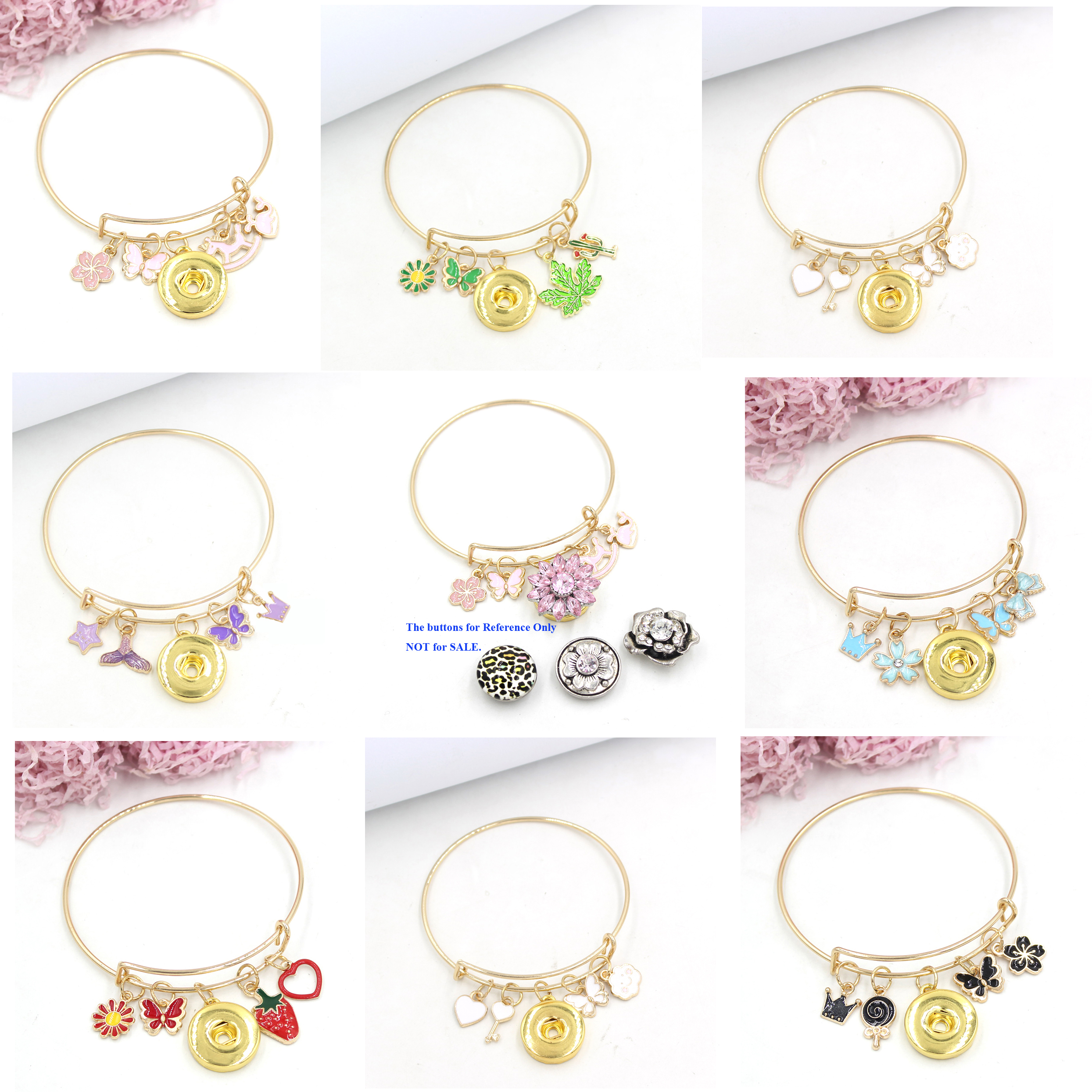 Wholesale 7 Styles Gold Plated Women Bracelets Expandable Wire Bangle Snap Buttons Charms Bracelet Gift Snap Jewelry Pink Green Purple Red White Black Aqua Colors
Wholesale 7 Styles Gold Plated Women Bracelets Expandable Wire Bangle Snap Buttons Charms Bracelet Gift Snap Jewelry Pink Green Purple Red White Black Aqua Colors