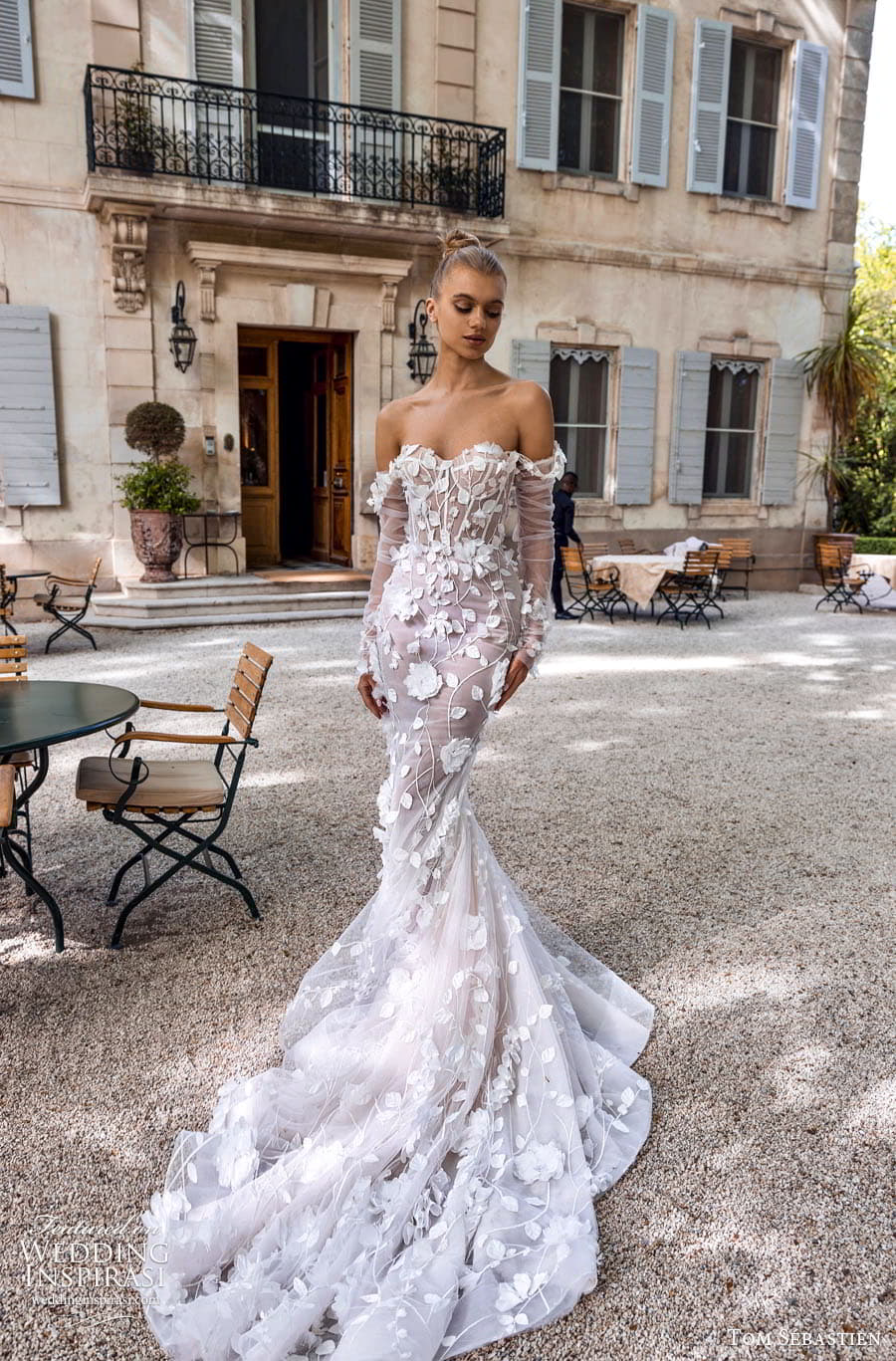 Sexy Lace Mermaid Wedding Dresses Off The Shoulder Long Sleeve 3D Floral Bridal Gown Boho Country Berta 2023 Backless Vestido De Novia