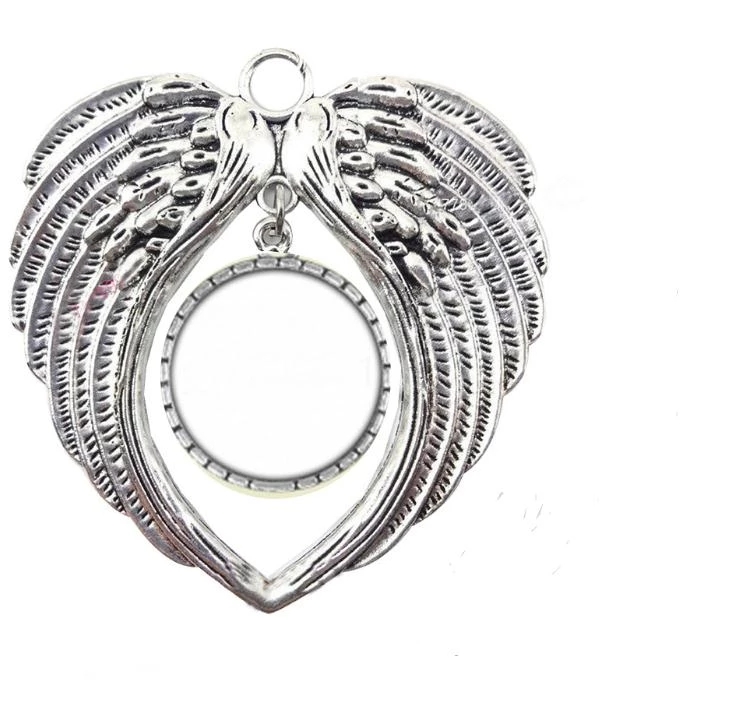 Sublimation Blank Christmas Decorations With Snow Red Rope Hot Transfer Printing Angel Wings Shape Blank Consumables Supplies