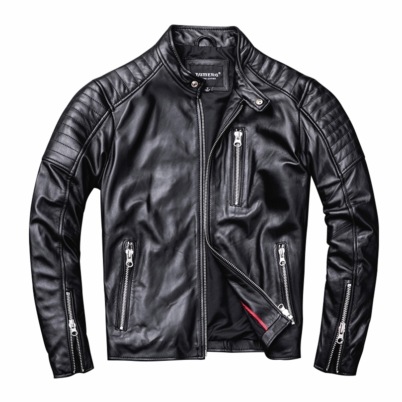 style soft mens motor biker leather Jacketman black genuine Leather coatfashion homme slim sheepskin clothes 201128