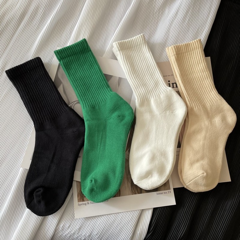 High Elastic Loop Terry Solid Color Thick Winter Sports Socks In Tube Retro Net Red Stockings