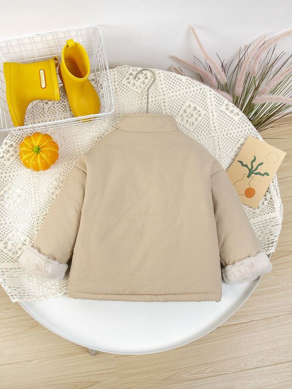 Toddler Boys 1pc Double Pocket Fuzzy Cuff Drop Shoulder Coat SHE
