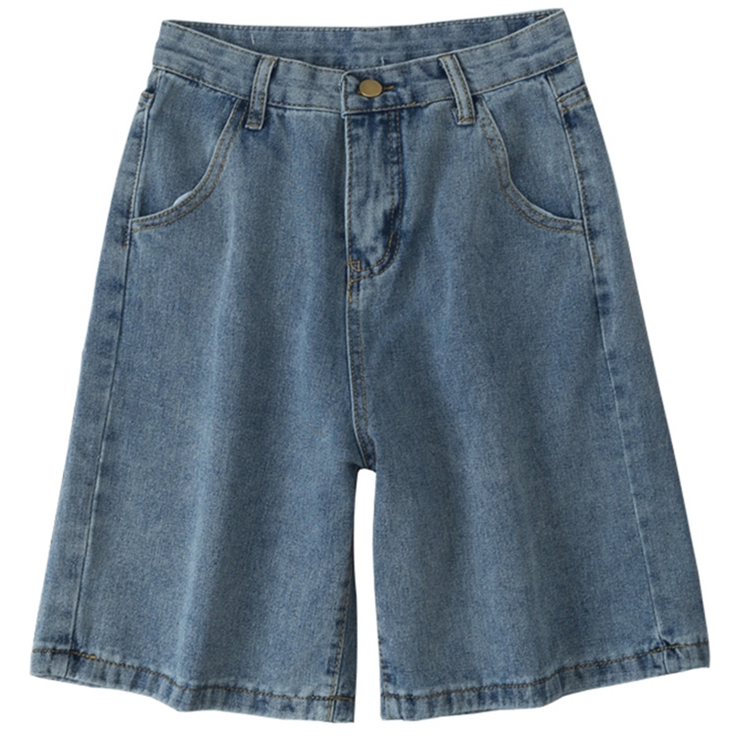 Fitaylor Summer Women High Waist Blue Wide Leg Denim Shorts Casual Female Solid Streetwear Stright Jeans Bermuda 220629