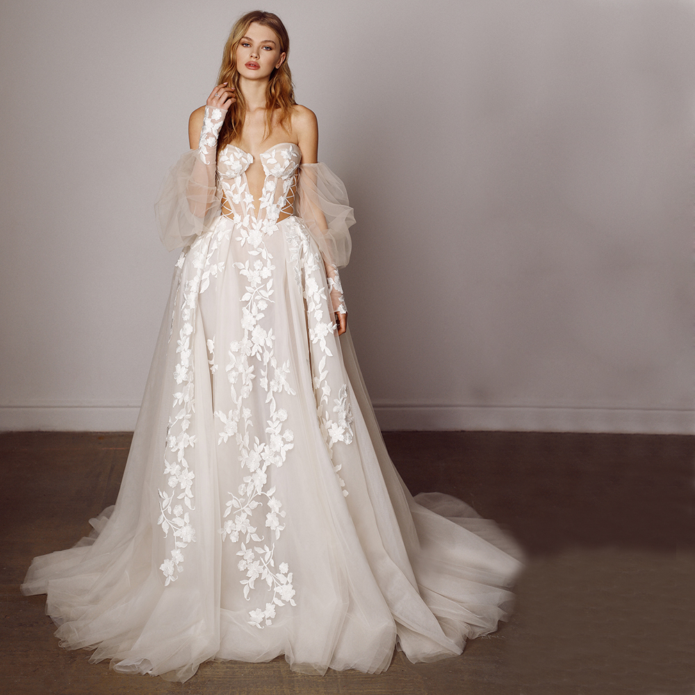 New Arrival Lace Appliques Off Shoulder Wedding Dress Princess A e Custom Made Sweep Train Bridal Dresses Vestido De Novia
