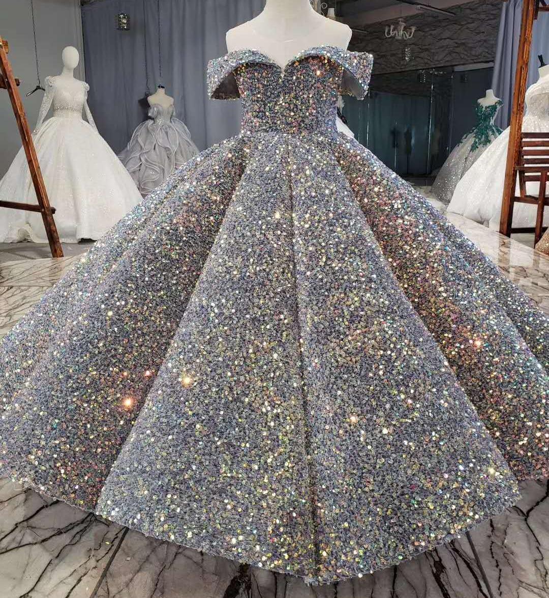 Gold Girls Pageant Dresses Sequined Toddler Ball Gowns off shoulder lace-up Formal Kids Party Gown Flower Girl Dresses for Weddings 2022