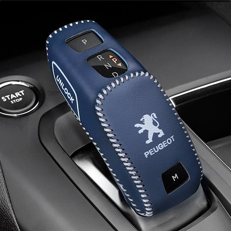 Car Leather Badge Shift Handle Cap Gear Lever Emblem Protective Cover For Peugeot 2008 4008 5008 508L