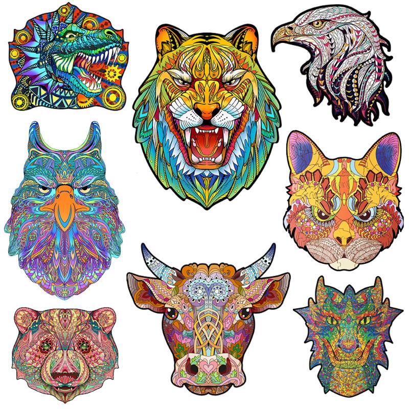 

Paintings 3D Animal Wooden Tiger Puzzle For Adults Cattle Bear Eagle Jigsaw Wood Educational Puzzles Games Art Crafts Toys Gifts Children