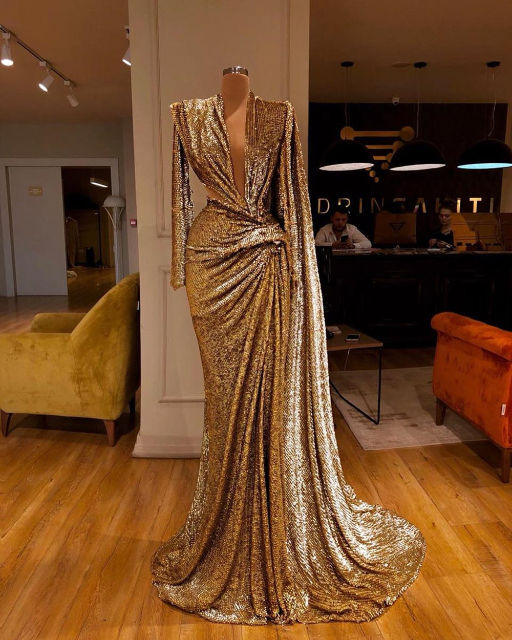 Sparkly Prom Dresses Sequined Gold Deep V Neck Evening Dress Custom Made Pleats Long Sleeves Mermaid Dubai African Women Formal Party Gown, Royal blue
Sparkly Prom Dresses Sequined Gold Deep V Neck Evening Dress Custom Made Pleats Long Sleeves Mermaid Dubai African Women Formal Party Gown, Royal blue