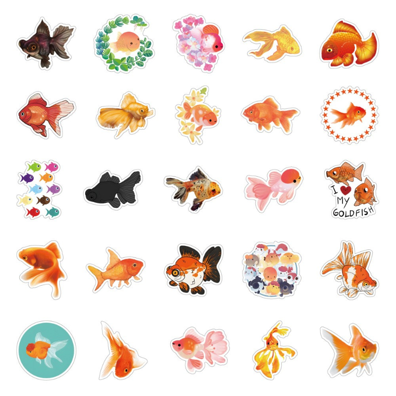50Pcs Marine Life cartoon Goldfish Sticker Graffiti Kid Motorcycle Skateboard Bicycle Decal
