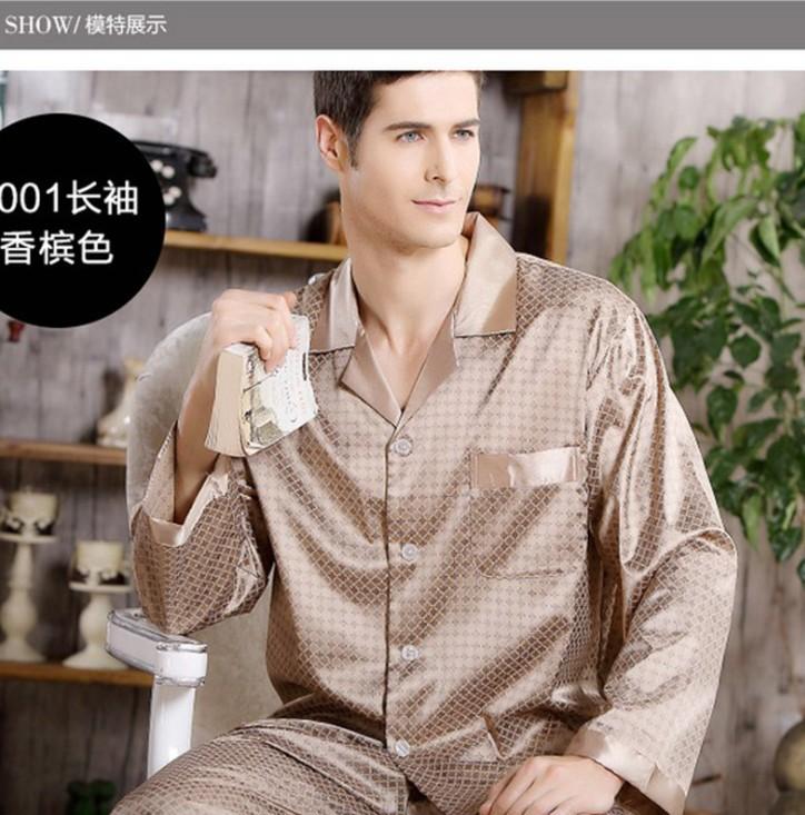 Men's Sleepwear Luxury Silky Satin Pajamas Set Men Printing Spring Autumn Pyjamas Male Fashion Casual Long-sleeved Trousers HomewearMen's