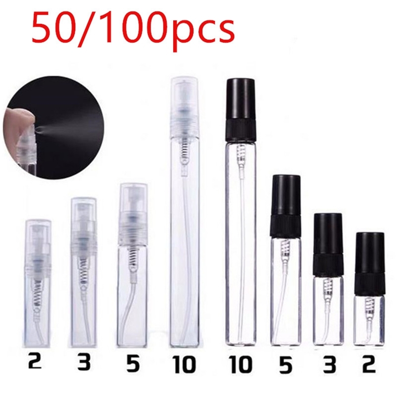 50/100PCS 2ML 5ML 10ML Black Clear Portable Mini Perfume Glass Bottle Empty Cosmetics Bottle Sample Thin Glass Vials Wholesale 2 220711