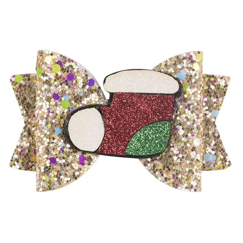 Christmas Glitter Hair Bows hair clips wings Polka Dot Print Barrettes xmas Tree Santa Claus Socks Hairpins Boutique Accessories