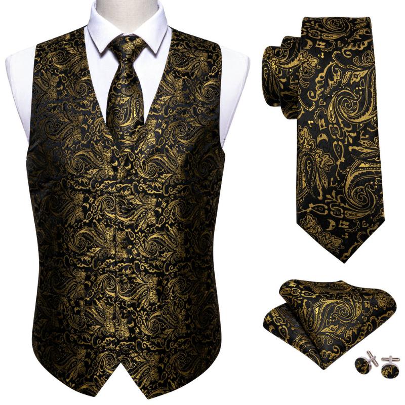 Men' Vests Gold Floral Silk Vest Waistcoat Men Slim Suit Black Necktie Handkerchief Cufflinks Tie Barry.Wang BusinessMen, Gm-2017
Men' Vests Gold Floral Silk Vest Waistcoat Men Slim Suit Black Necktie Handkerchief Cufflinks Tie Barry.Wang BusinessMen, Gm-2017