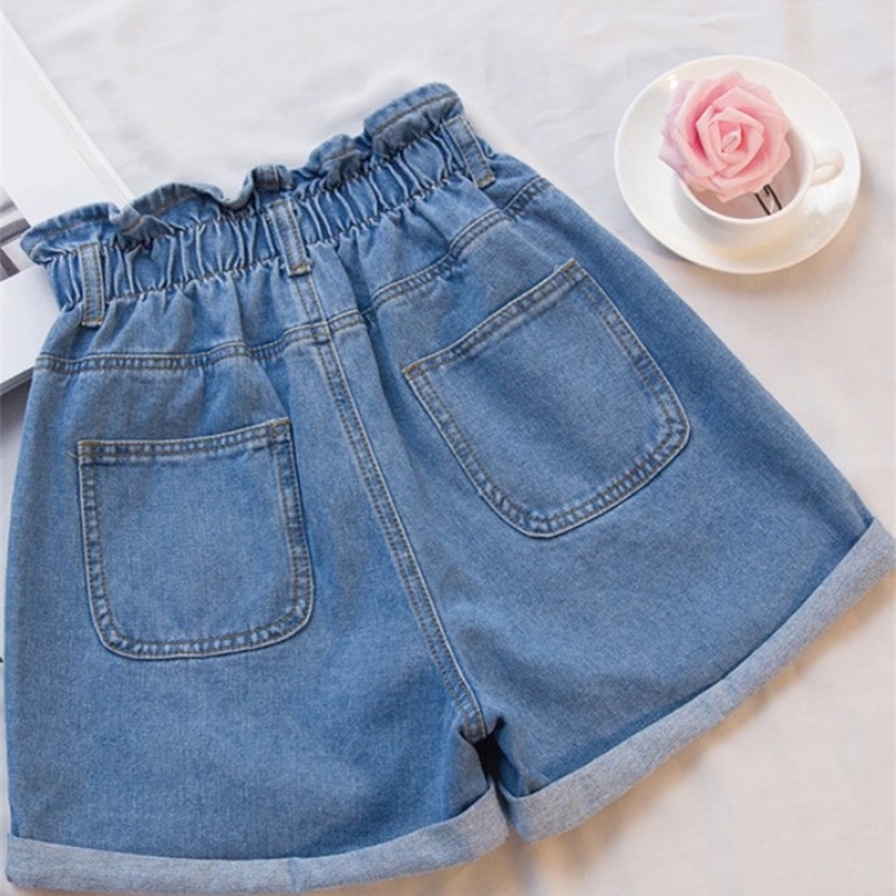 Plus Size Summer Black Women s Denim Shorts Large 5Xl Harem Ruffle White High Waisted Elastic Waist Jeans for Women 220629