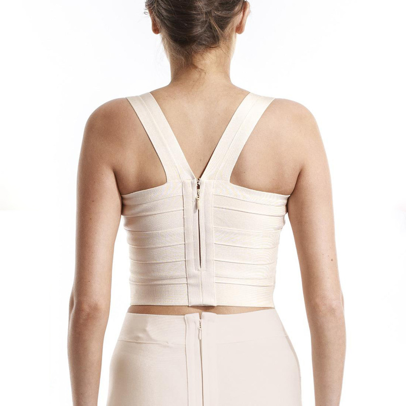 Nude V Neck Strap Summer Sexy Women's Short Elastic Knitted Fashion Bandage Crop Top 220316
