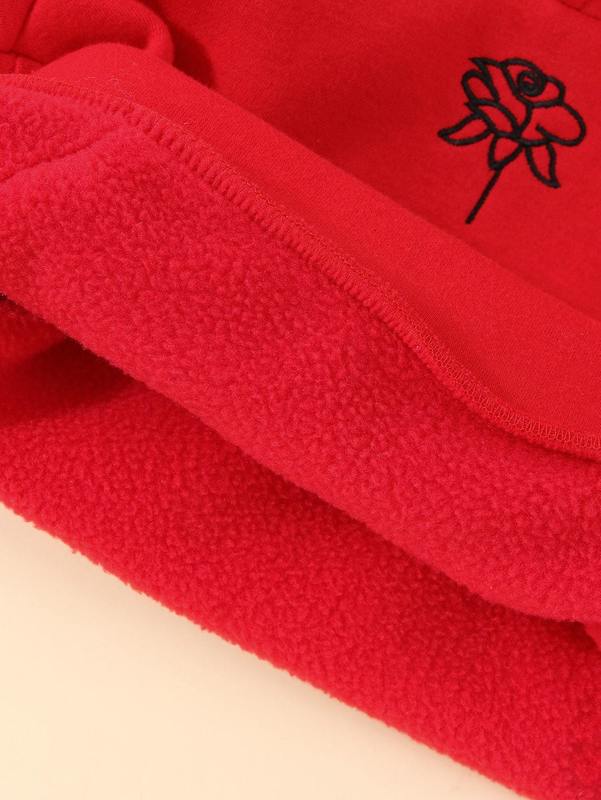 Baby Floral Embroidery Kangaroo Pocket Thermal Hoodie SHE