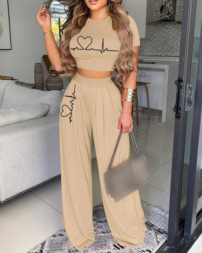 Women's Two Piece Pants Women 2pcs Clothes Suit Short Sleeve Heart Print Crop Top & Wide Leg Set T Shirt Tshirt Tee High Waist Loose Pan, Black
Women's Two Piece Pants Women 2pcs Clothes Suit Short Sleeve Heart Print Crop Top & Wide Leg Set T Shirt Tshirt Tee High Waist Loose Pan, Black