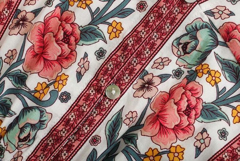 Bohemia Contrast color Floral print Short Summer BOHO Dress Holiday Woman Button v neck Adjust Waist Short Sleeve Dresses Beach 220511