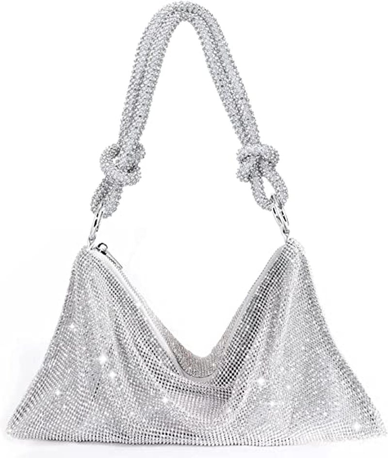 Rhinestone Hobo Bag for Women Chic Evening Handbag Shiny Purse for Travel Vacation, White
Rhinestone Hobo Bag for Women Chic Evening Handbag Shiny Purse for Travel Vacation, White