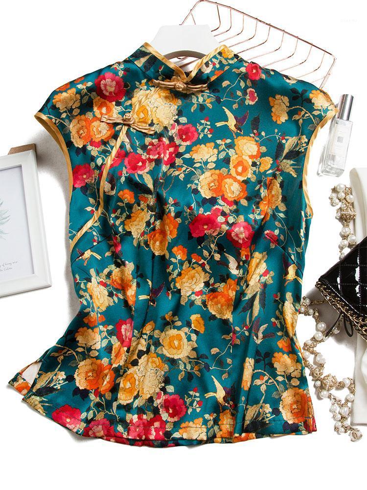 Chinese Style Poplin Sleeveless Women's T-shirts Mandarin Collar Print Real Silk Blouse Women 2022 Summer Tops Blouses & Shirts, 0079
Chinese Style Poplin Sleeveless Women's T-shirts Mandarin Collar Print Real Silk Blouse Women 2022 Summer Tops Blouses & Shirts, 0079