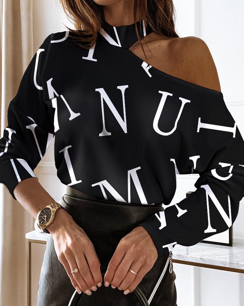 Women's Blouses & Shirts Women Elegant Fashion Long Sleeve Tops Could Shoulder Letter Casual Blouse