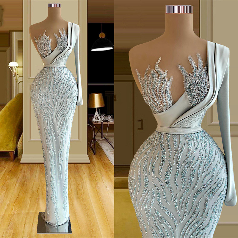 Elegant Sequined Mermaid Prom Dresses One Shoulder Sweetheart Custom Made Women Party Gown Floor Length Evening Robe