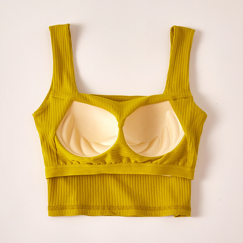 Women's Tank Tops Built-in Bra Bra-Top Elastic Modal Twill Vest Camisoles Camis Square Neck Sleeveless Sexy Casual Female 220325