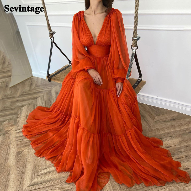 Sevintage Long Puff Sleeves Prom Dresses V-Neck Pleats Chiffon Princess Evening Gowns Women Party Dress Plus Size 220322, Auburn
Sevintage Long Puff Sleeves Prom Dresses V-Neck Pleats Chiffon Princess Evening Gowns Women Party Dress Plus Size 220322, Auburn