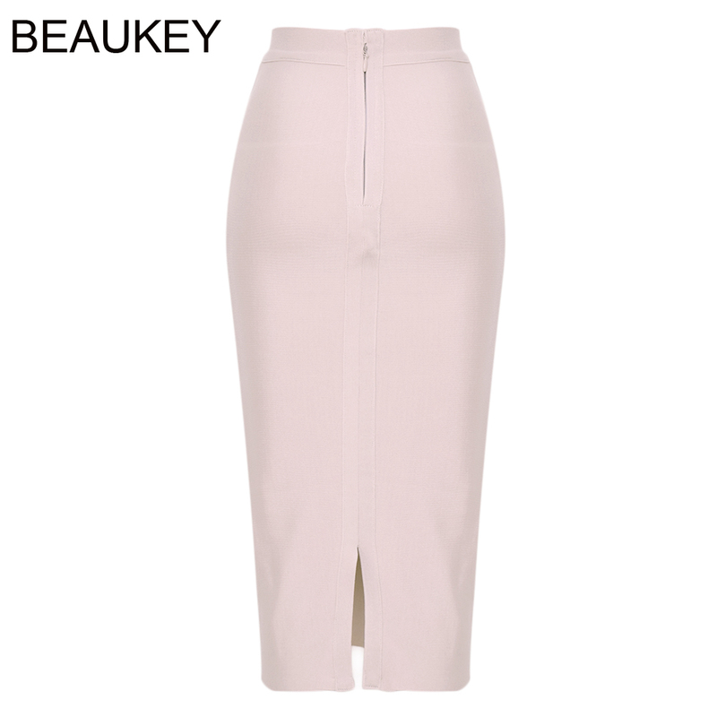 BEAUKEY Sexy Blue Mid Calf HL Bandage Pencil Skirt Long Bodycon Women Stretchable Split Wholesale XL Red s 220322