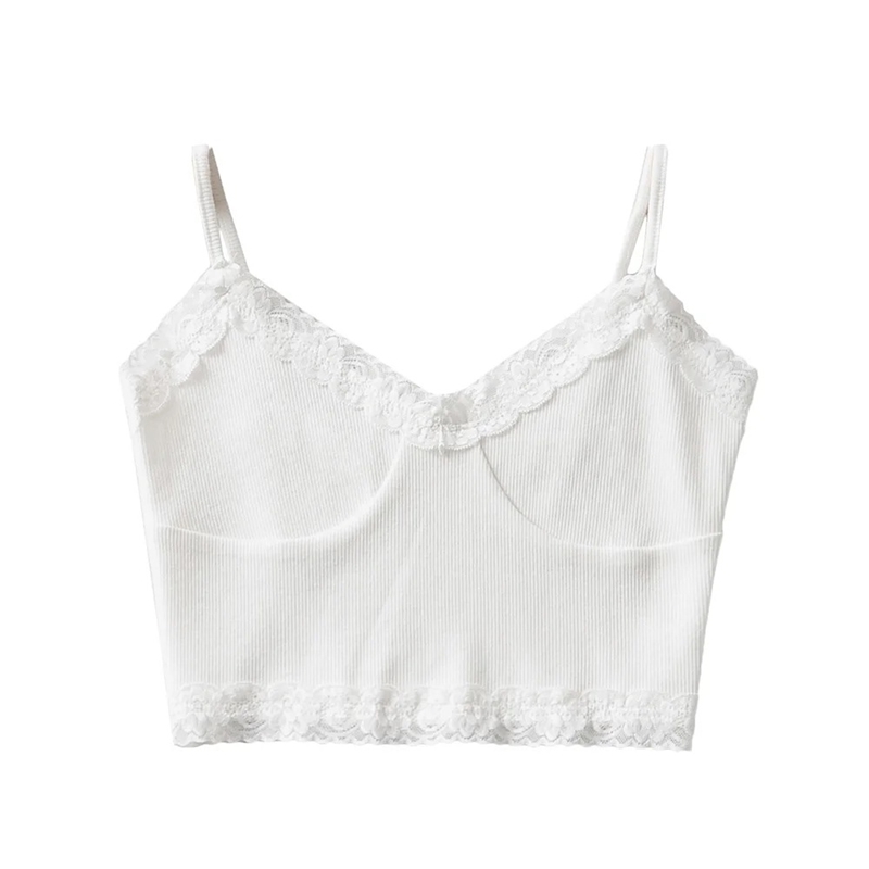 Camisole Lace edge stitching knitted small sling women's tops summer slim thin high waist sexy short inner vest top cami 220316
