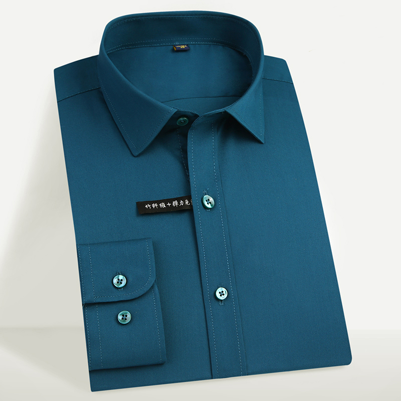 Elastic Long Sleeve Men Solid Dress Shirt Bamboo Fiber Non-Iron Social Shirts Male Casual Soft Mens Clothing Comfortable Formal 220322
