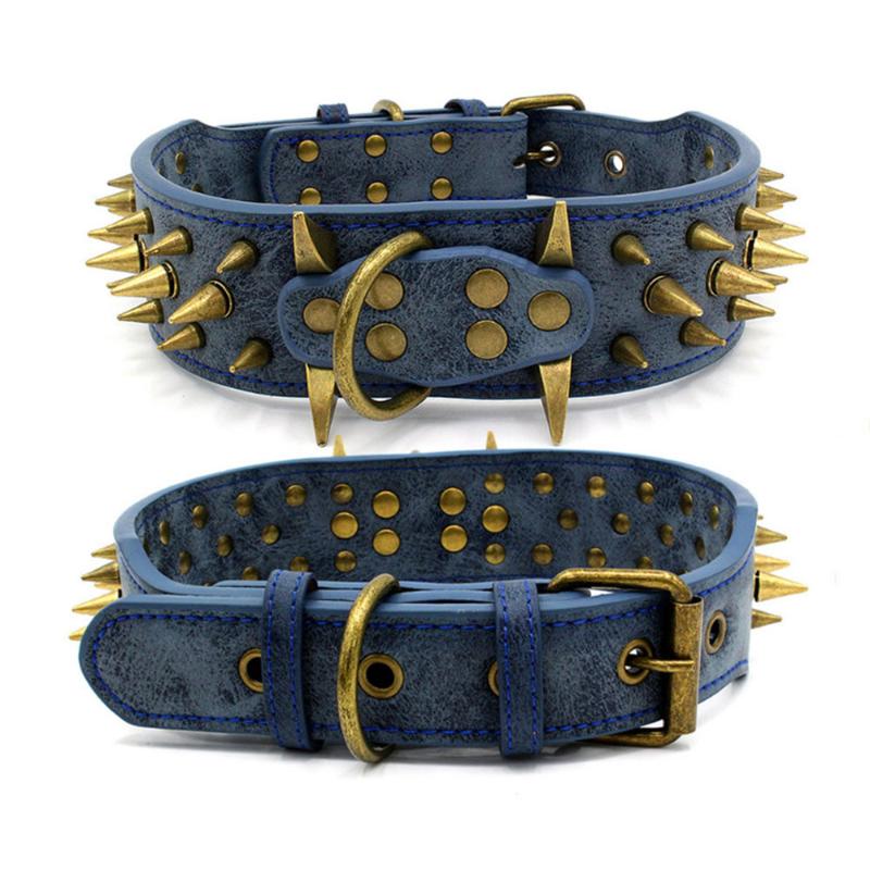 Dog Collars & Leashes Heavy And Duty Collar Comforable Widen For Extra Large Dogs Prevent Bite Sharp Spiked Leather Shepherd CollarDog