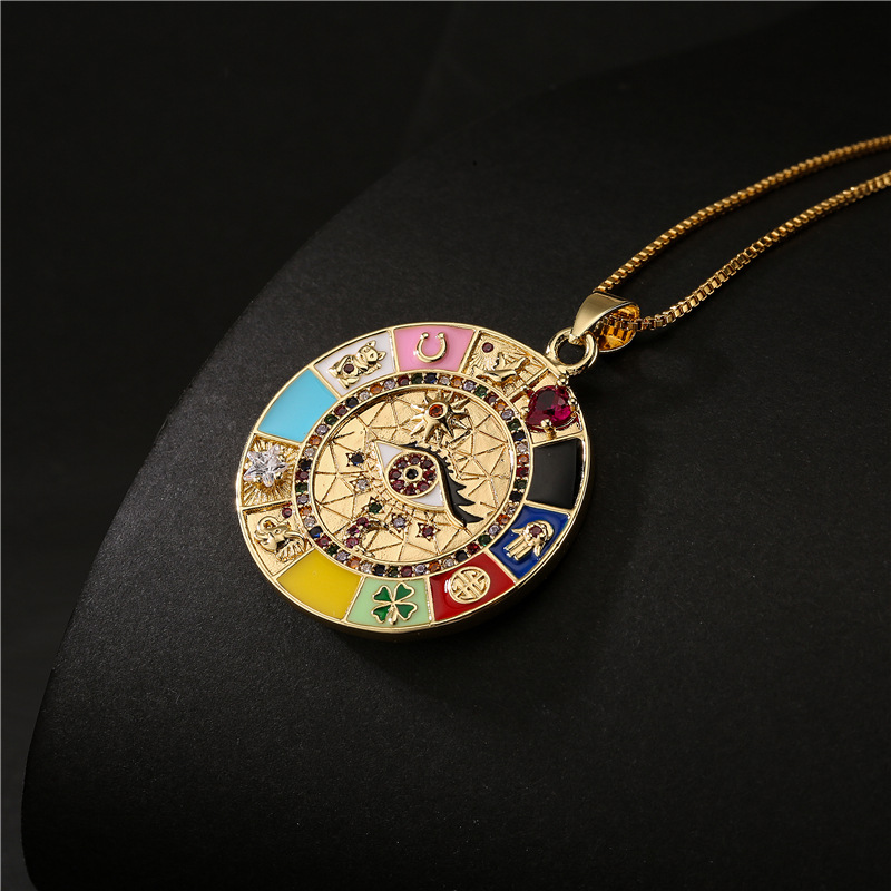 Fashion Bohemian Style Colorful Enameled Copper Pendant Neckalce Zirconia Eye Necklaces Jewelry