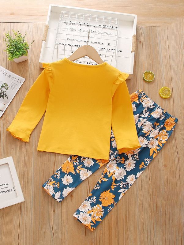 Toddler Girl Ruffle Trim Tee With Floral Leggings SHE