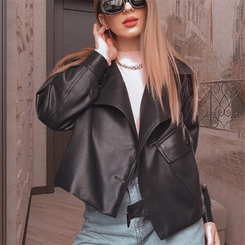 Ailegogo Arrival Winter Autumn Women's Leather Wallet Campera Chaqueta Cuero Mujer Modis Coat Women Veste Cuir De Couro L220815