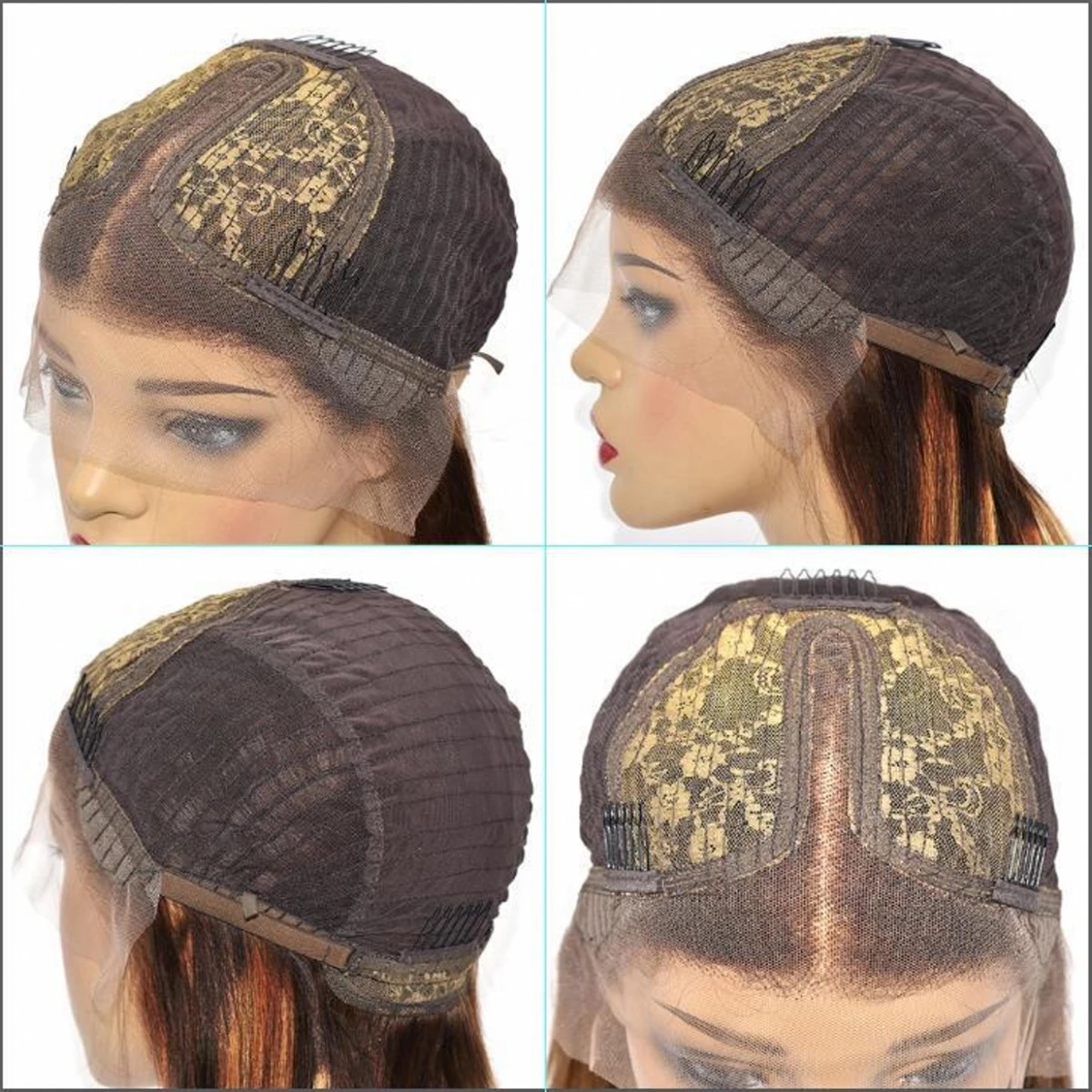 Highlight Short Bob Human Hair Wig Brazilian Straight Lace Frontal Wig For Women Ombre Brown Synthetic Closure Wigs