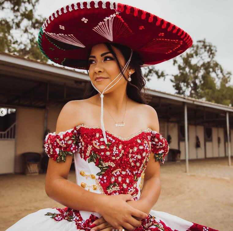 Elegant Red And White Quinceanera Dresses 2022 Charro Mexican Off The Shoulder Beaded Crystal Ruffles Sweet 15 Dress Corset Luxury Vestido De 15 Anos 