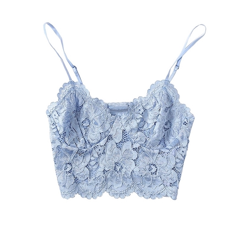 TRAF Women Sexy Fashion Lace Bralette Cropped Tank Top Vintage Backless Adjustable Thin Strap Female Camis Chic Tops 220325