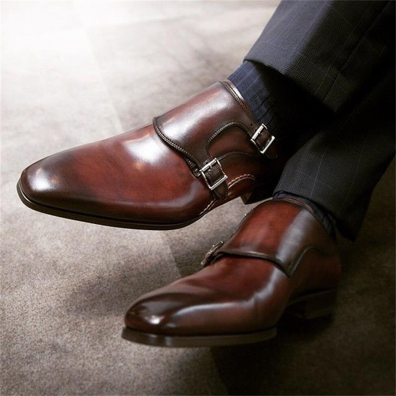 Men Monk Shoes Solid Color PU Square Toe Classic Simple Double Buckle Fashion Casual Shoes