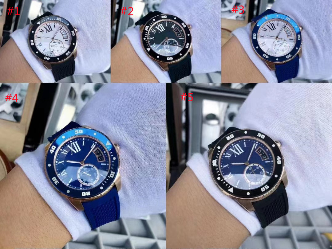 Men's Black Dial Automatic Wristwatch with Blue Stone Buttons and Date Function 012-2