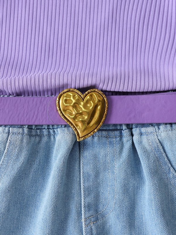 Toddler Girls Asymmetrical Neck Top & Raw Trim Belted Denim Shorts SHE