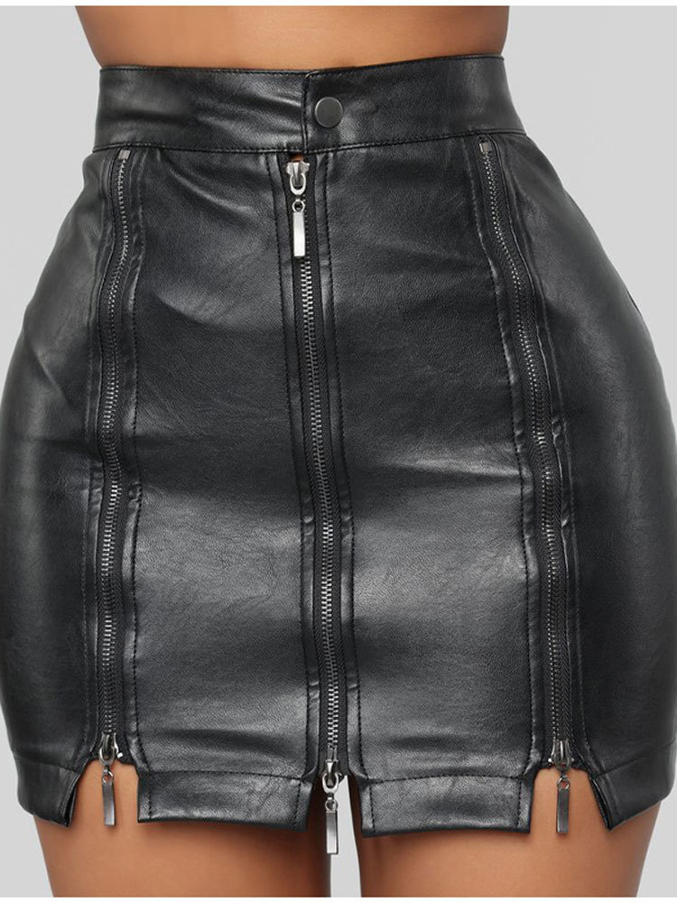 Zipper PU Hip Package Women's Mini Skirt Sexy High Waist Split Black Short Skirts For Woman Autumn Summer Female Bottoms 220317