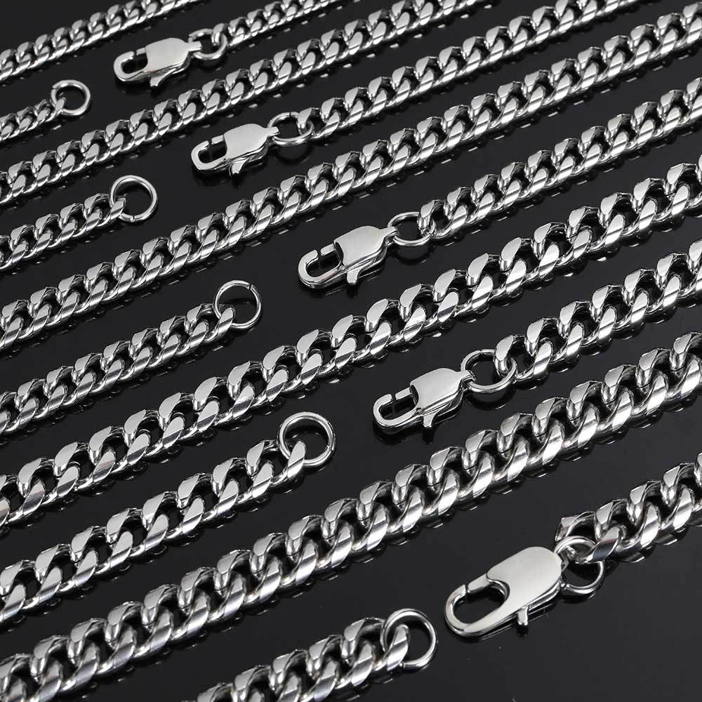 Hip Hop Cuban Link Chain Necklace 18K Real Gold Plated Stainless Steel Metal Necklace for Men 4mm 6mm 8mm