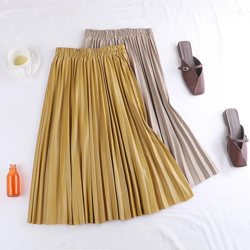 Skirts PU Leather Pleated Skirt Womens Female 2022 Autumn Winter Korean Elastic High Waist Thin Mid-length A-line 68cm, Black 
Skirts PU Leather Pleated Skirt Womens Female 2022 Autumn Winter Korean Elastic High Waist Thin Mid-length A-line 68cm, Black