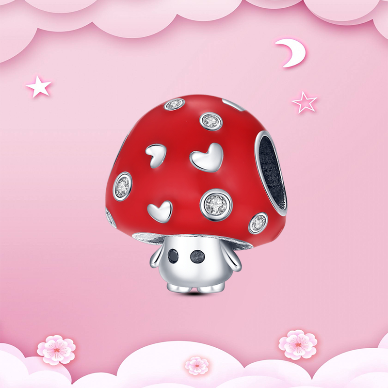 925 Sterling Silver Pendant Charms Mushroom Red Pomegranate Strawberry Car Heart European Bead Charms Bracelet Necklace jewelry making